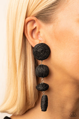 Twine Tango Black Crepe Paper Earrings Paparazzi Accessories. #P5PO-BKXX-195XX. Free Shipping.