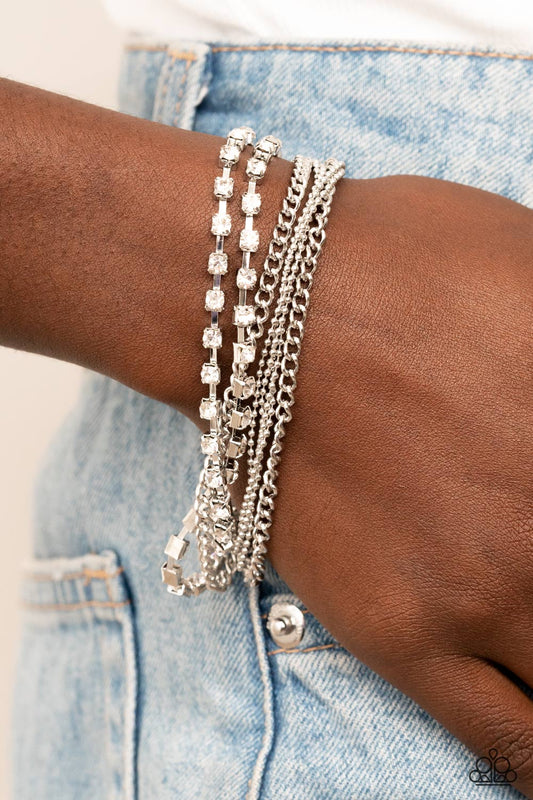 Secretly Sassy White Rhinestone Bracelet Paparazzi Accessories. Free Shipping. #P9ED-WTXX-031XX