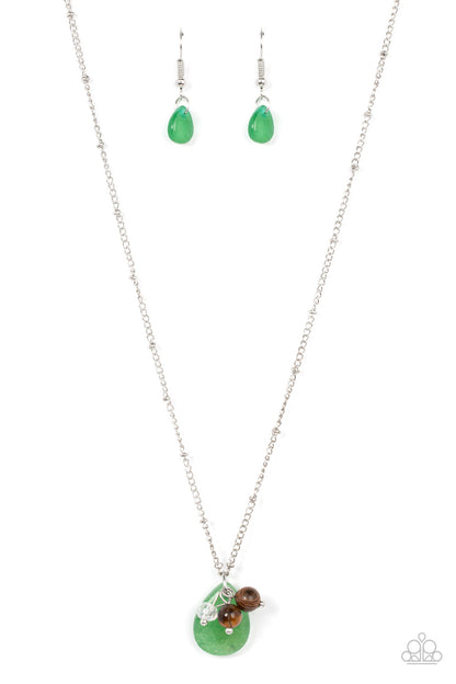 Cherokee Canyon Green Dainty Necklace Paparazzi Accessories Wooden. #P2SE-GRXX-248XX