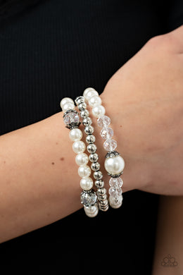 Positively Polished White Pearl Stretchy Bracelet Paparazzi Accessories. #P9RE-WTXX-511XX. 