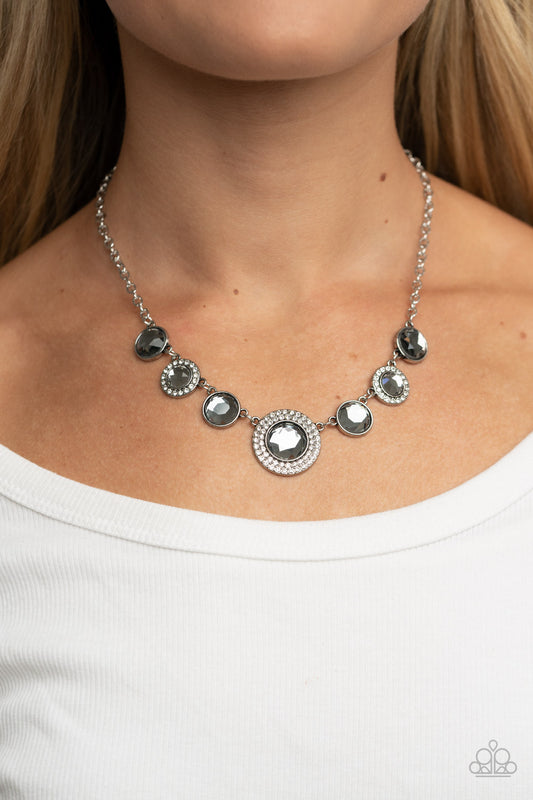 Extravagant Extravaganza Silver Smoky Short Necklace Paparazzi Accessories. Get Free Shipping.