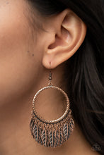 Load image into Gallery viewer, Paparazzi FOWL Tempered Copper Earrings. Get Free Shipping. #P5SE-CPXX-117XX. Hoop Style Fishhook
