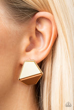 Load image into Gallery viewer, Generically Geometric Brown in a gold frame post Earrings Paparazzi Accessories. Get Free Shipping. 
