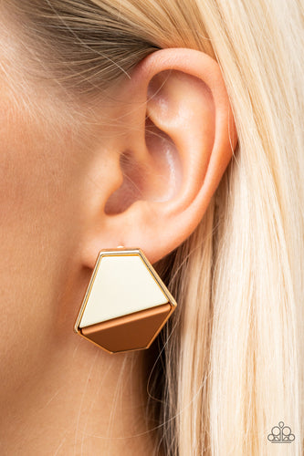 Generically Geometric Brown in a gold frame post Earrings Paparazzi Accessories. Get Free Shipping. 