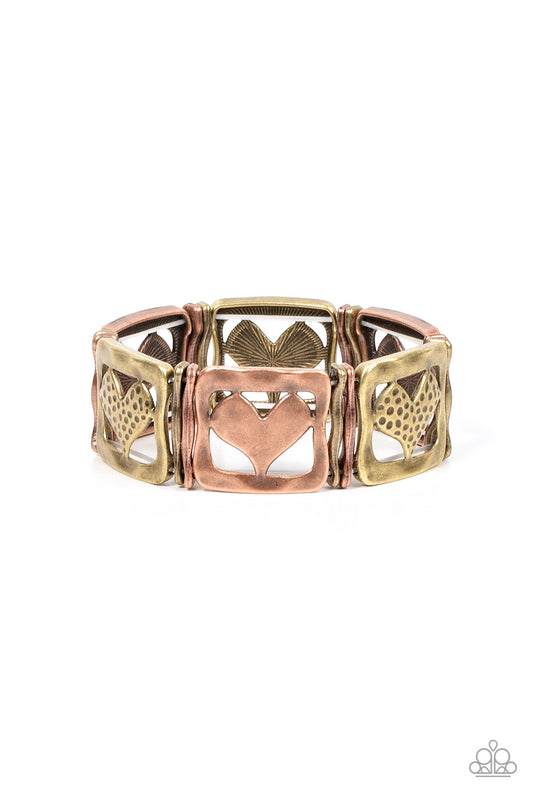 Legendary Lovers Multi Metal Heart Stretchy Bracelet Paparazzi Accessories. #P9WH-MTXX-143XX