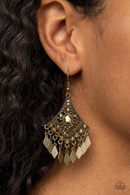 Indie Iridescence Brass Fringe Earring Paparazzi Accessories. #P5RE-BRXX-120XX. Subscribe & Save