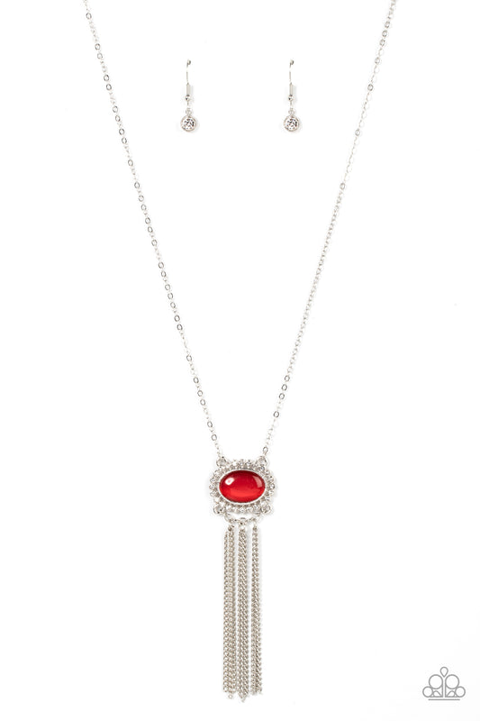 Happily Ever Ethereal Red Cat's Eye Stone Long Necklace Paparazzi Accessories. Get Free Shipping!