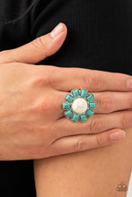 Load image into Gallery viewer, Paparazzi Mojave Marigold White Ring with Turquoise Stone Floral Petal. #P4WH-WTXX-161XX

