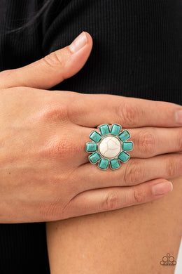 Paparazzi Mojave Marigold White Ring with Turquoise Stone Floral Petal. #P4WH-WTXX-161XX
