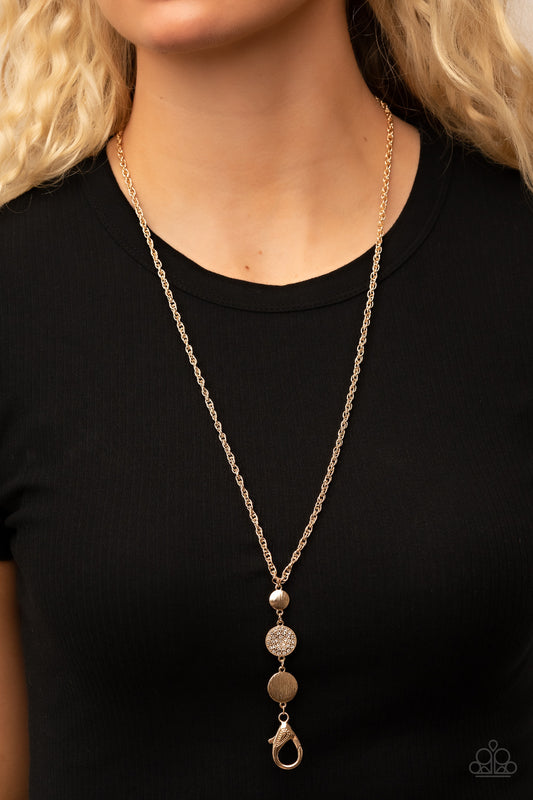 Positively Planetary - Gold Lanyard Necklace Paparazzi Accessories. #P2LN-GDXX-033XX