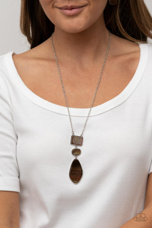 Hidden Cove Brown Iridescent Shell Necklace Paparazzi Accessories. #P2SE-BNXX-221XX