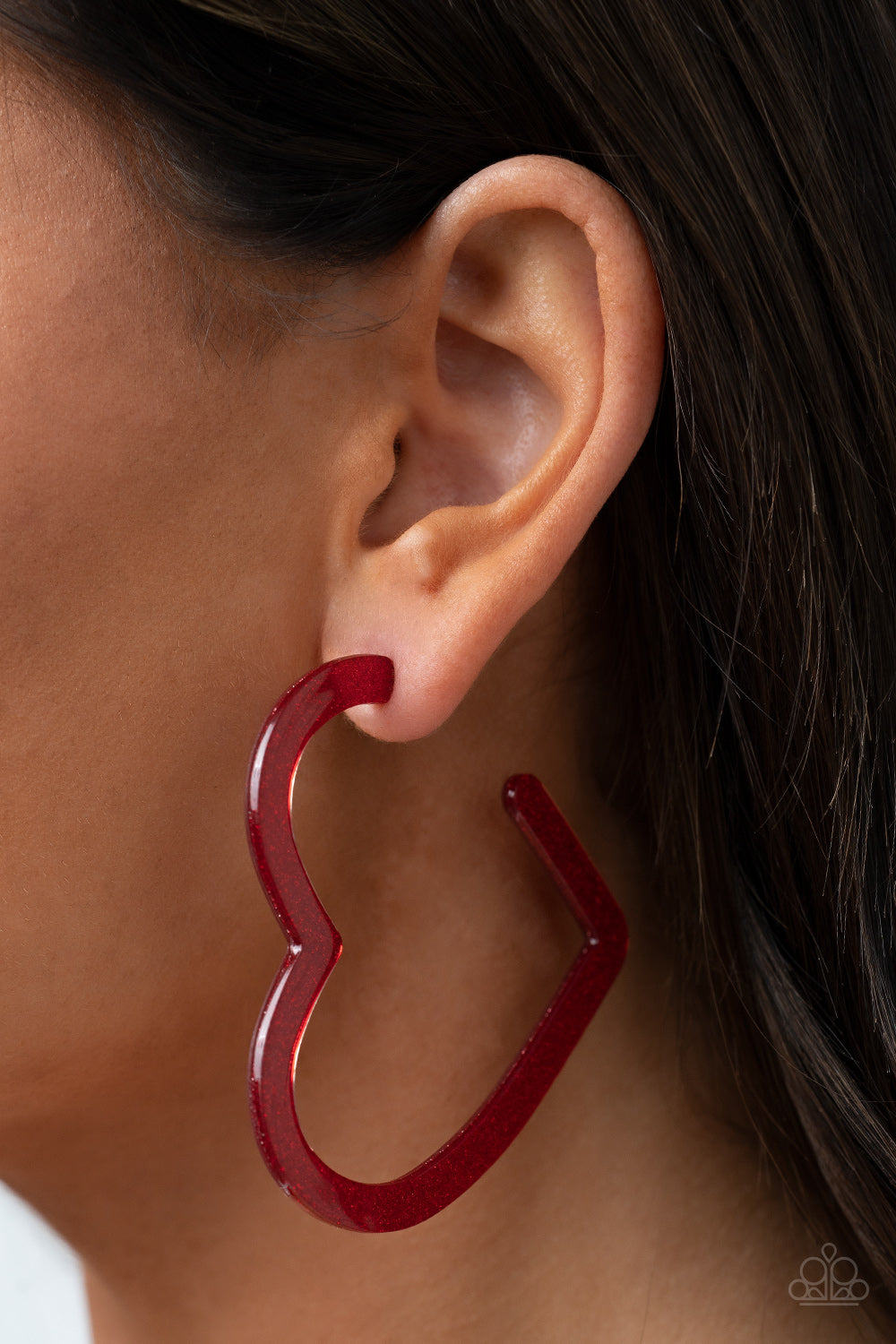 Heart-Throbbing Twinkle - Red Heart Hoop Earrings Paparazzi Accessories #P5HO-RDXX-026XX
