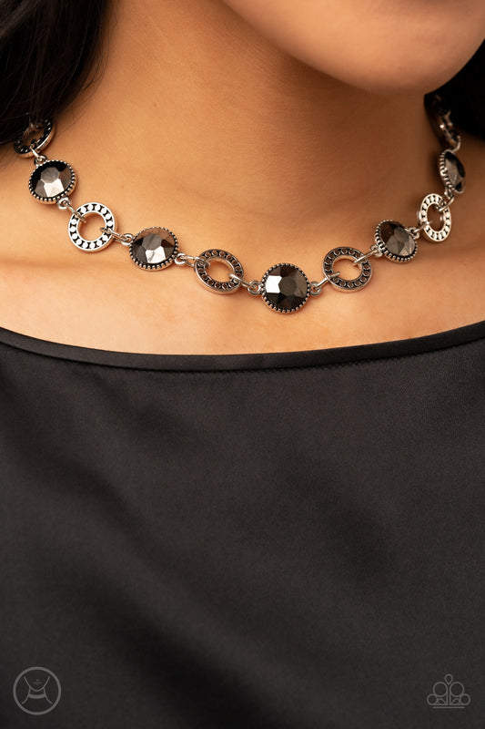 Rhinestone Rollout Silver Choker Necklace Paparazzi $5 Accessories. #P2IN-SVXX-258XX