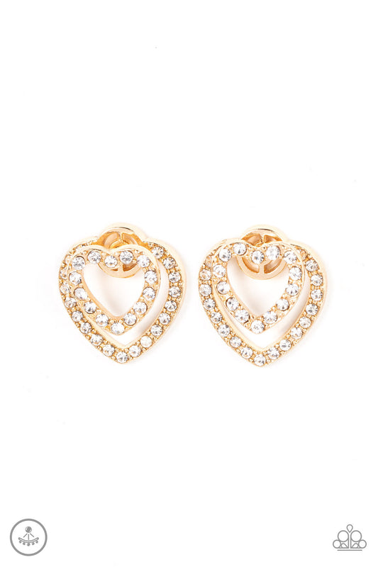 Paparazzi Ever Enamored - Gold Heart Post Earrings #P5PO-GDXX-203XX