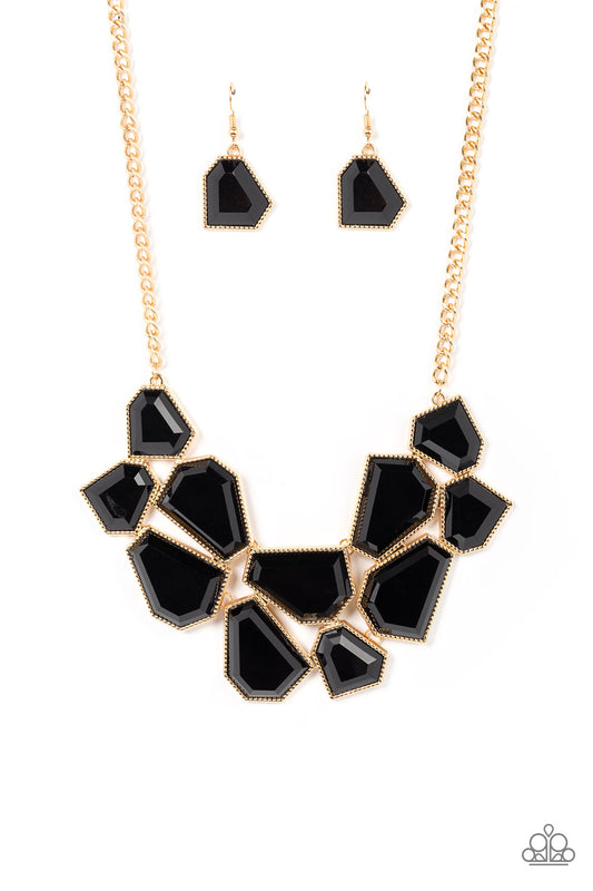 Paparazzi Double-DEFACED - Gold Necklace with Black Beads $5 Accessories #P2ST-GDXX-123XX