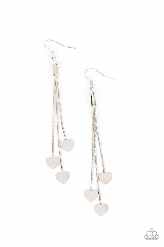 Higher Love - Silver Earrings with Heart Paparazzi Accessories #P5WH-SVXX-262XX