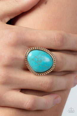 Take the High RODEO Gold Ring Paparazzi Accessories with Blue Stone. Free Shipping! #P4SE-GDXX-046XX