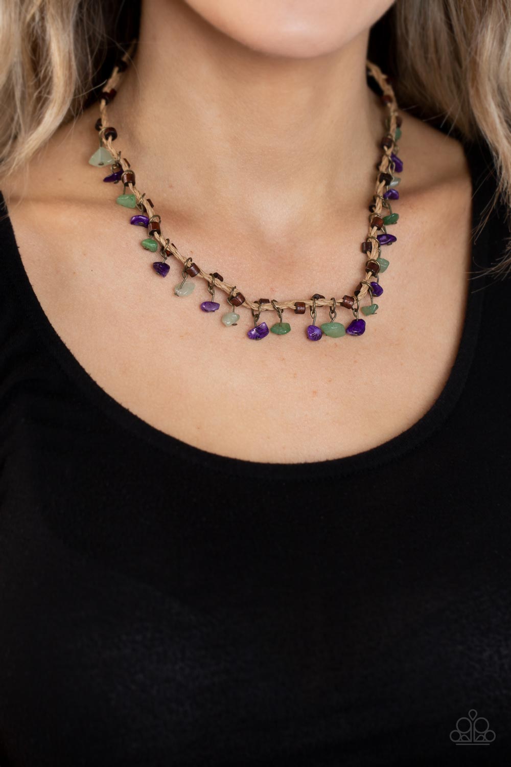 Canyon Voyage Multi Wooden Beads, Jade and Amethyst Braided Short Necklace Paparazzi Accessories