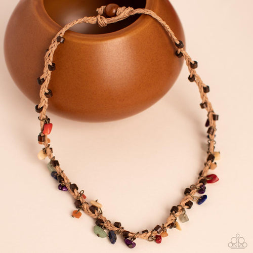 Canyon Voyage Multi Color Natural Stone Wooden Accent Necklace Paparazzi Accessories.