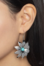 Load image into Gallery viewer, Pinwheel Prairies Blue Earrings Paparazzi Accessories. Get Free Shipping. Floral Petal $5 earring

