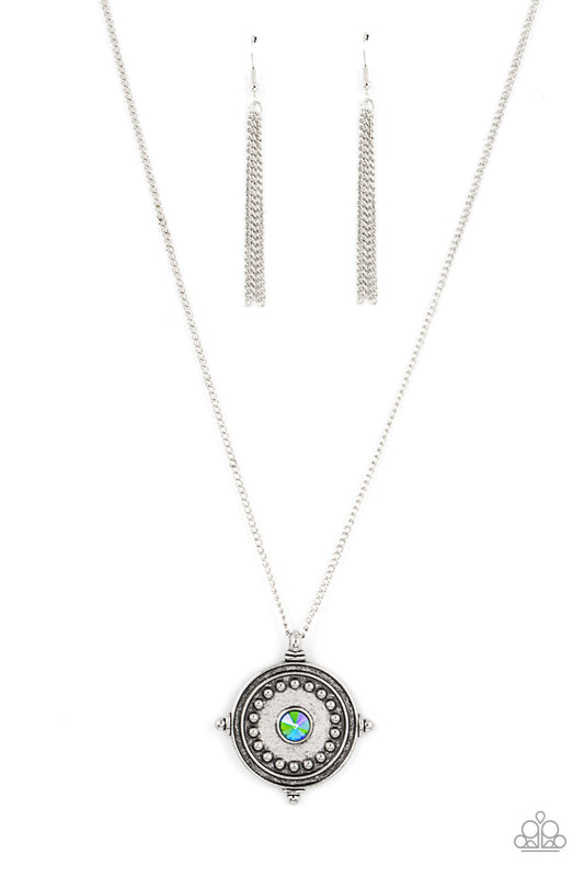 Compass Composure Green Iridescent Necklace Paparazzi Accessories. Free Shipping. #P2SE-GRXX-253XX