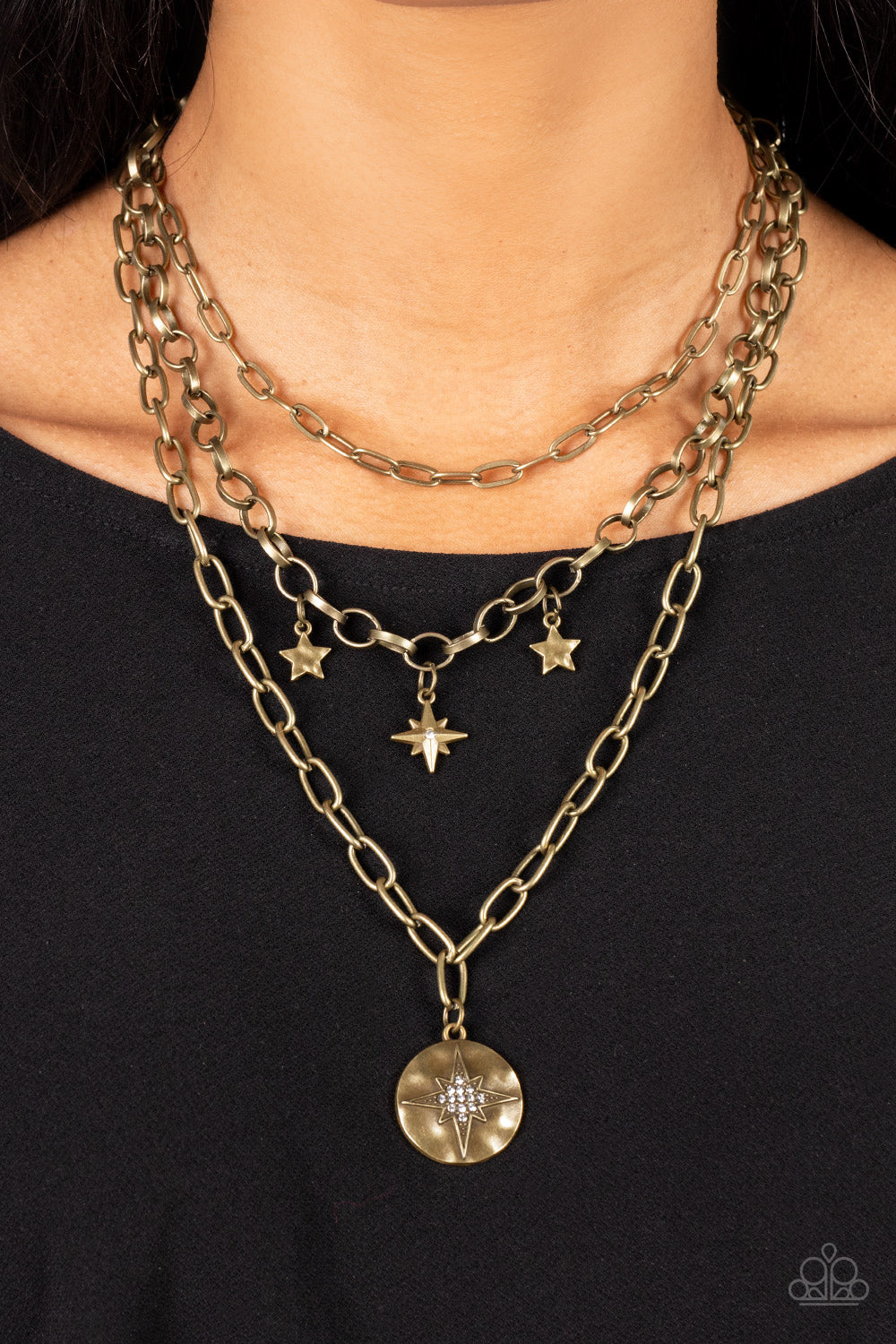 Under the Northern Lights Brass Star Necklace Paparazzi Accessories. Get Free Shipping. 