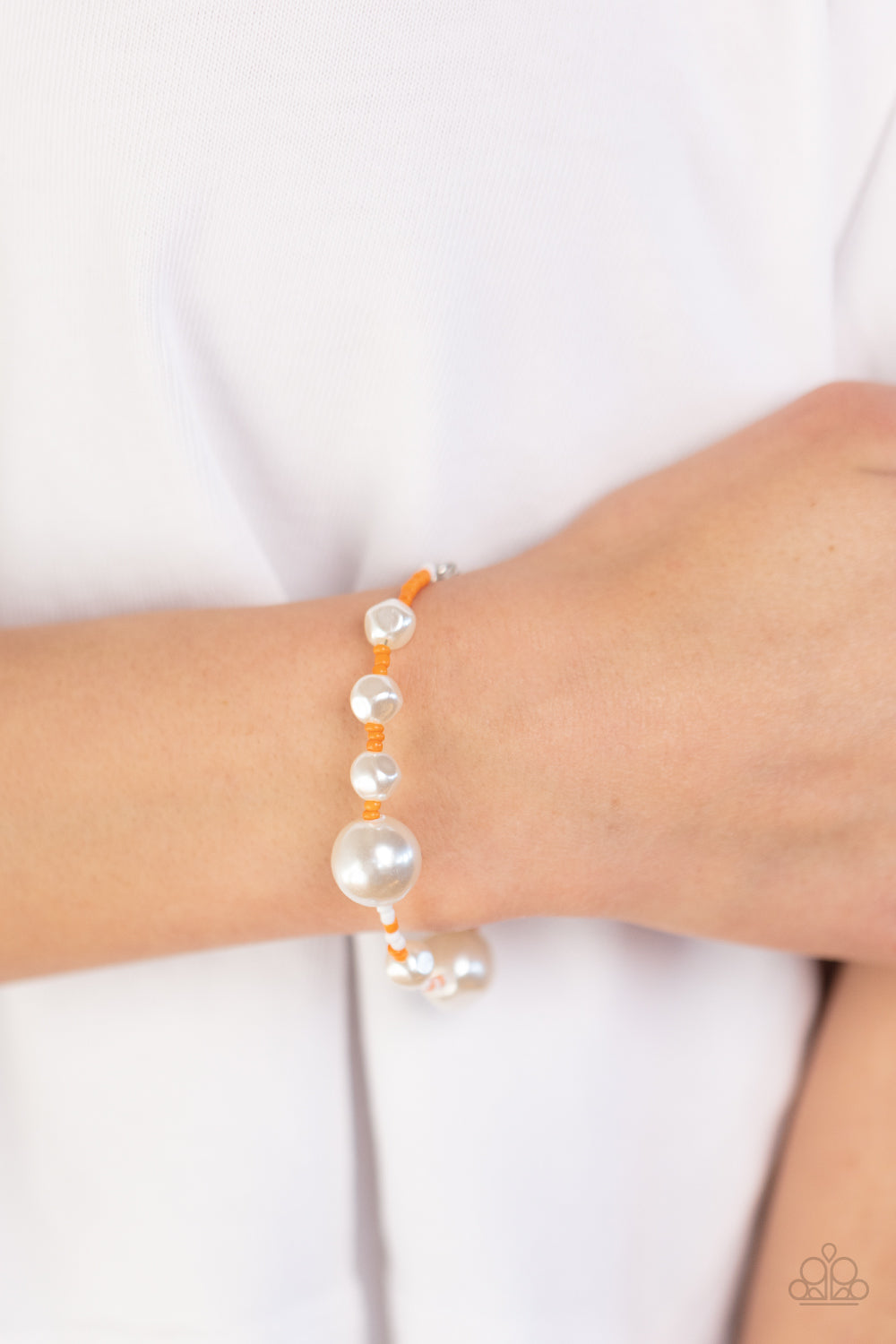 Contemporary Coastline Orange Dainty Bracelet Paparazzi Accessories. #P9DA-OGXX-036GT