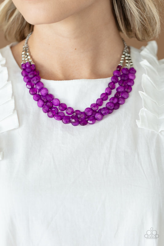 Pacific Picnic Purple Dahlia Gem Like Beads Short Necklace Paparazzi Accessories. Free Shipping.