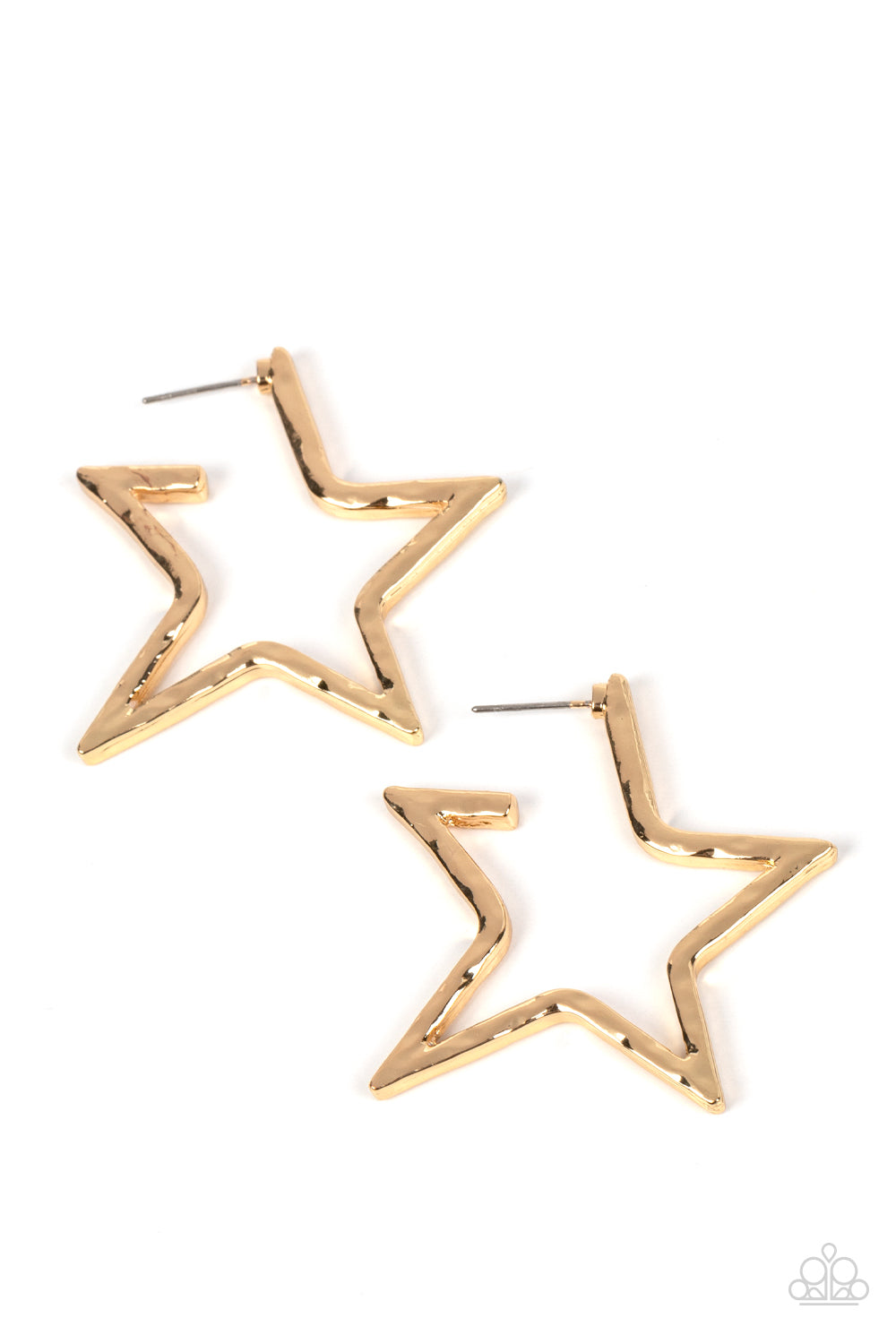 All-Star Attitude Gold Star Hoop Earrings Paparazzi Accessories. #P5HO-GDXX-282XX. 4th July