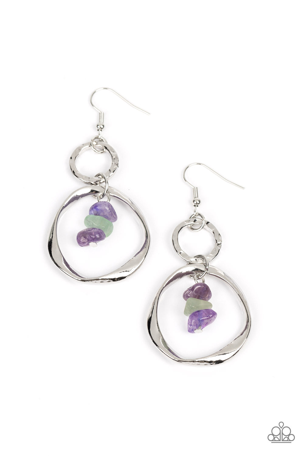 Good-Natured Spirit Earring Paparazzi $8 Jewelry. Amethyst, Jade Pebble Earring. #P5SE-PRXX-094XX.