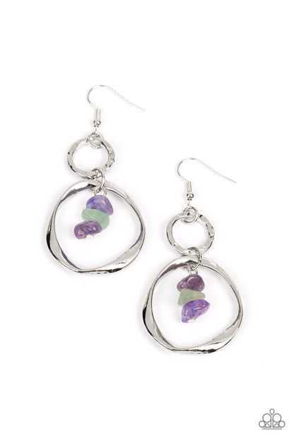Good-Natured Spirit Earring Paparazzi $8 Jewelry. Amethyst, Jade Pebble Earring. #P5SE-PRXX-094XX.