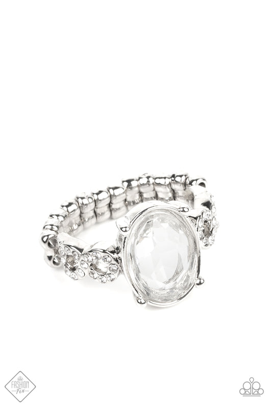 Devoted to Dazzle White Oval Gem Ring Paparazzi Accessories. Fashion Fix Ring. #P4RE-WTXX-503HV