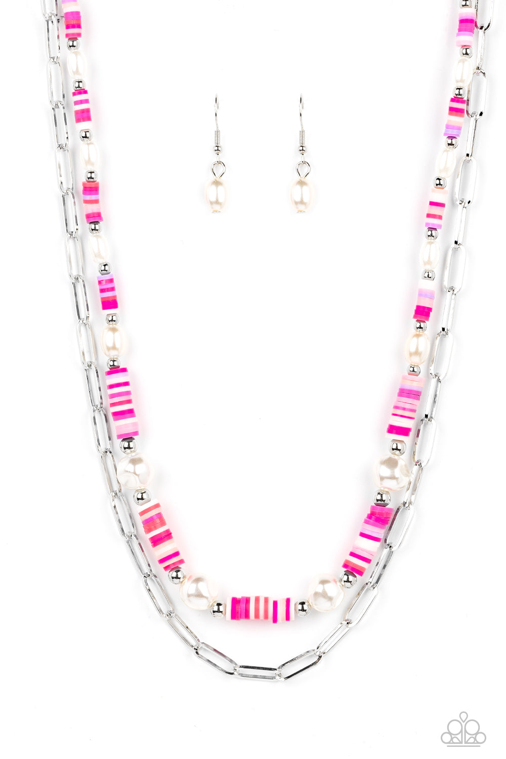 Paparazzi Tidal Trendsetter Pink Necklace. #P2WH-PKXX-459XX. White baroque pearls. Free Shipping
