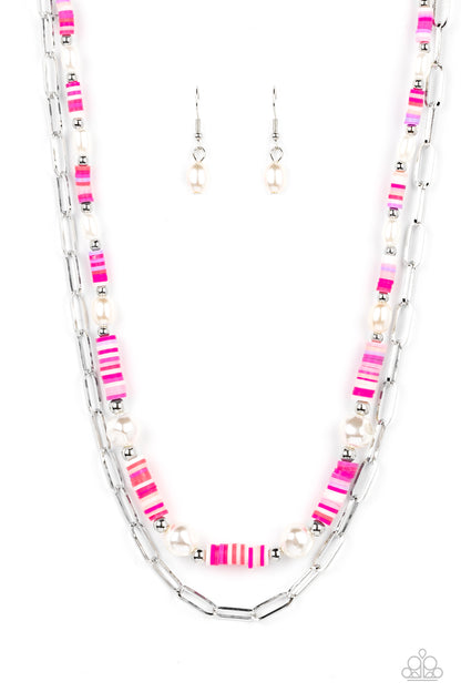 Paparazzi Tidal Trendsetter Pink Necklace. #P2WH-PKXX-459XX. White baroque pearls. Free Shipping