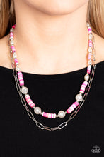 Load image into Gallery viewer, Tidal Trendsetter Pink, Purple and White Pearl Multi Layer Necklace Paparazzi Accessories. 
