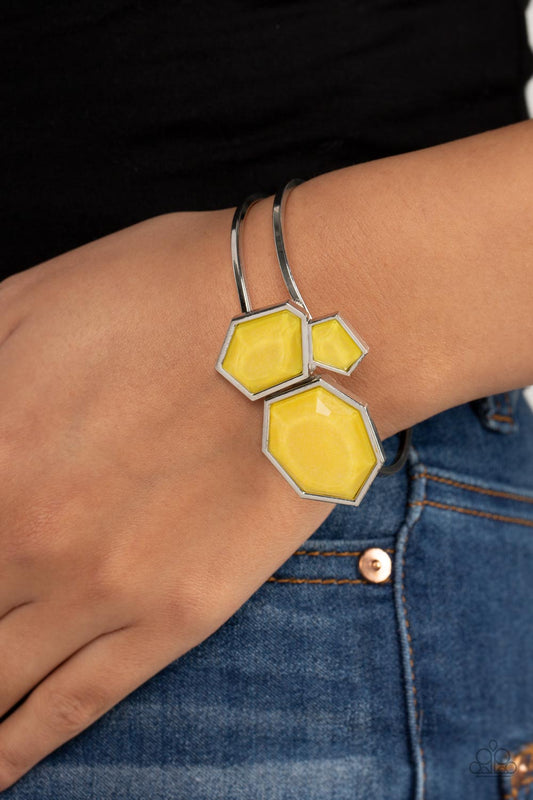 Paparazzi Tourist TRAPEZOID Yellow Bracelet. Hinged Closure Bracelet. #P9SE-YWXX-168XX