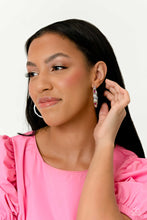 Load image into Gallery viewer, The Gem Fairy Pink $5 Earrings Paparazzi Accessories. Subscribe &amp; Save. Pink hoop earrings
