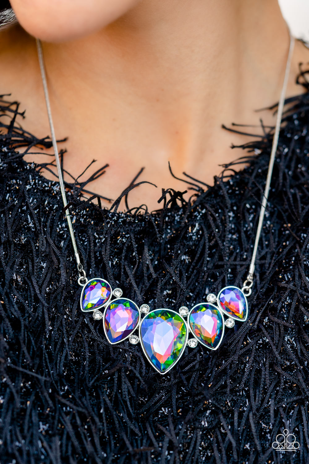 Paparazzi Regally Refined Multi Necklace. November Life of the Party Accessories. UV Shimmer Fringe