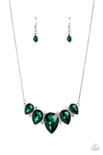 Load image into Gallery viewer, Paparazzi Regally Refined Green Necklace. Emerald green gem teardrop $5 necklace. Fashion Jewelry
