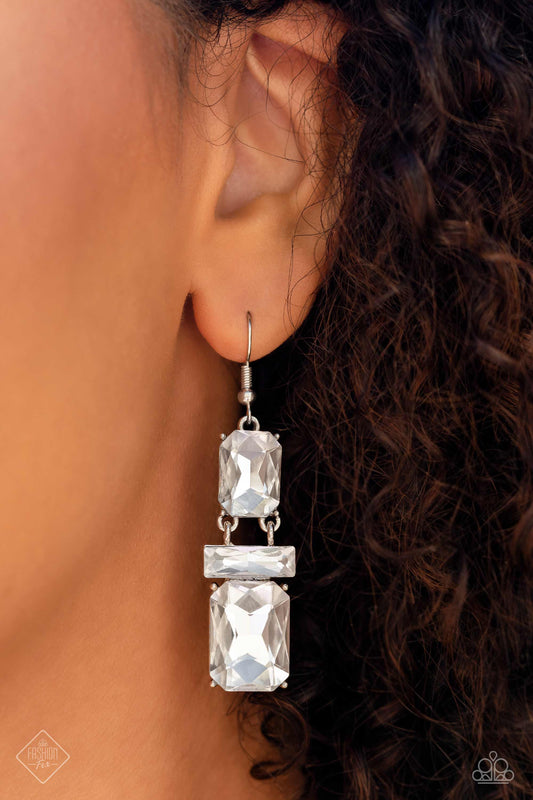 Paparazzi CHAIN Check White Earring. Subscribe & Save. #P5ST-WTXX-067NH. Emerald Cut Gem $8 fishhook