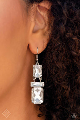 Paparazzi CHAIN Check White Earring. Subscribe & Save. #P5ST-WTXX-067NH. Emerald Cut Gem $5 fishhook