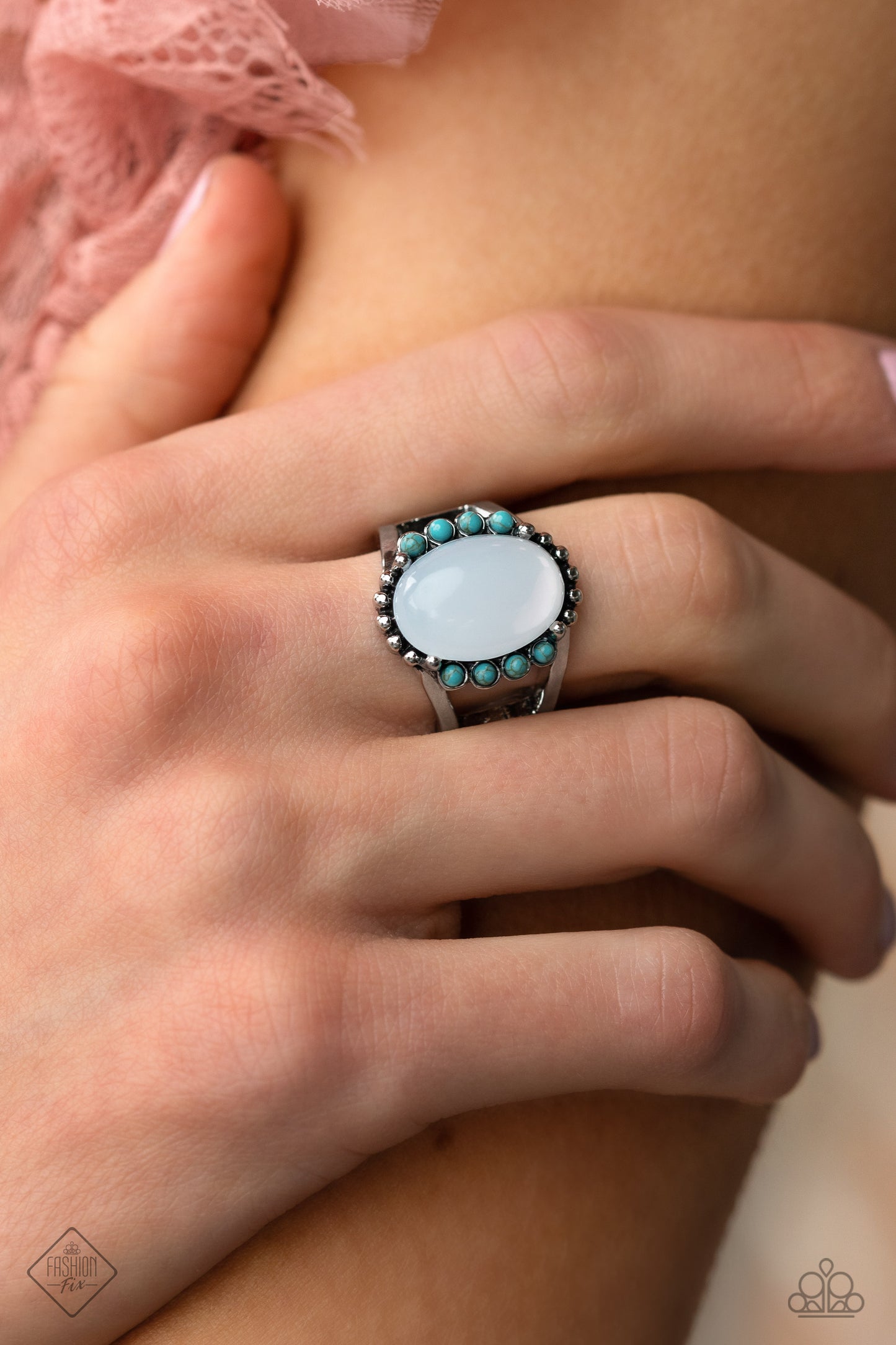 Paparazzi Captivating Cowboy Blue Ring. Get Free Shipping. Opalescent ring. Turquoise stone dainty