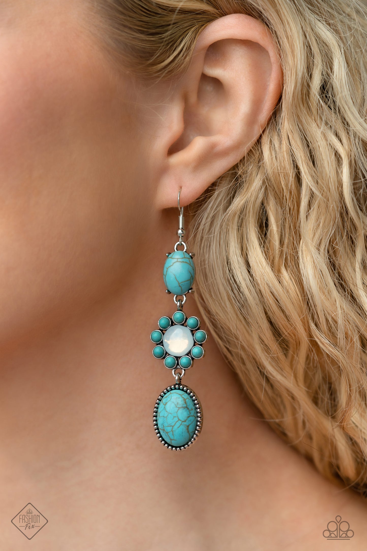 Carefree Cowboy Blue Earrings Paparazzi Accessories. #P5SE-BLXX-330NJ. Turquoise Blue Earring