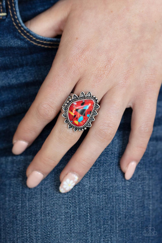 Paparazzi Adobe Sunrise - Red Stone Ring with multi color accent #P4SE-RDXX-150XX. Get Free Shipping