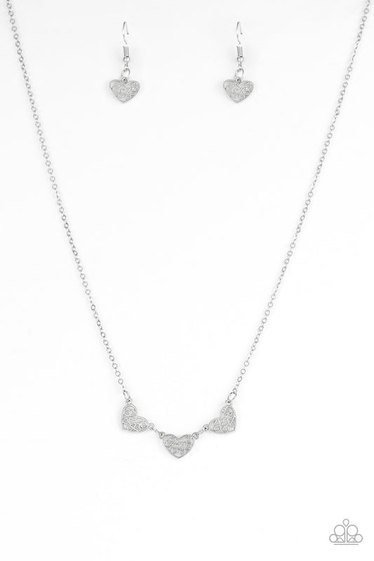 Another Love Story - Silver Dainty Necklace Paparazzi Accessories with matching earrings
