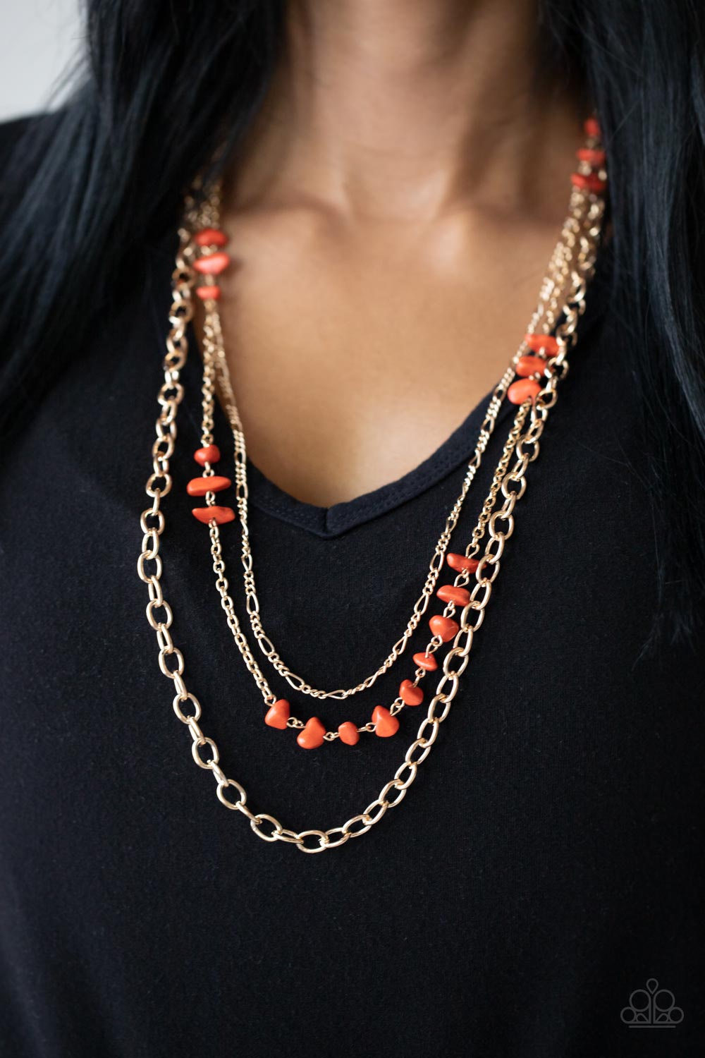 Paparazzi Artisanal Abundance Orange and Gold Multi Layer $5 Necklace. Get Free Shipping!