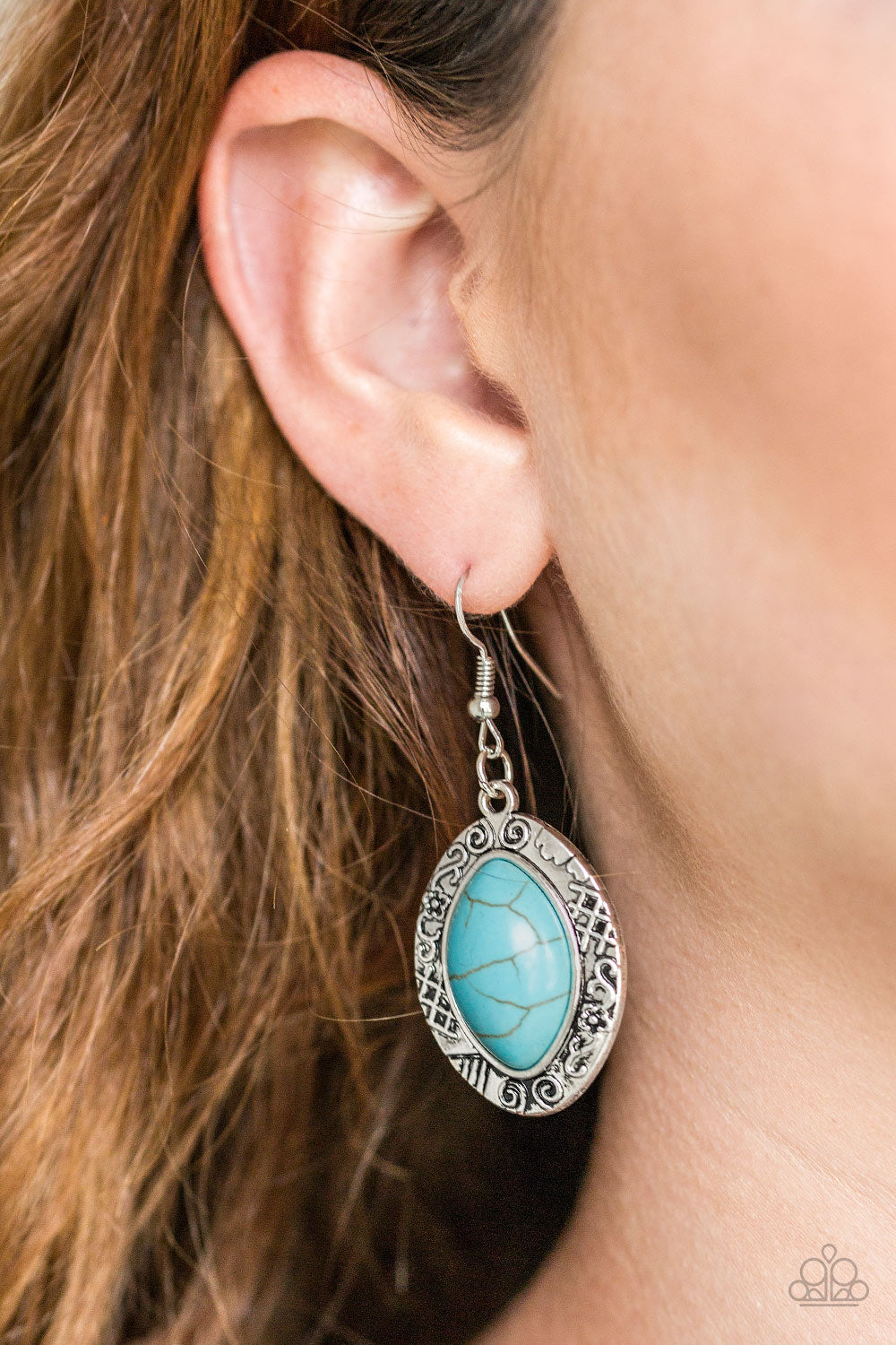 Paparazzi Aztec Horizons Blue Turquoise Floral And Tribal Earring