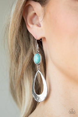 Paparazzi Earring ~ Badlands Baby - Blue Turquoise Stone Earring