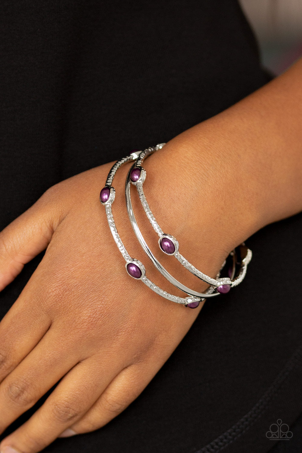 Paparazzi Bracelet ~ Bangle Belle - Purple Pearl Bangle Bracelet