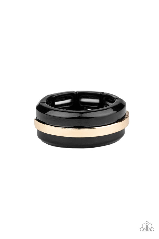 Battle Tank Gold and Black Ring Paparazzi Accessories. Urban $5 Ring. Men's Ring. #P4MN-URGD-017XX